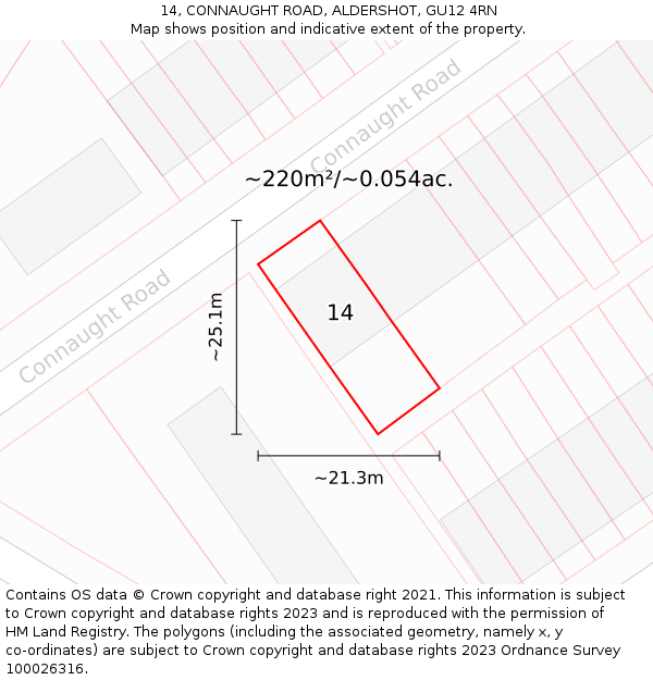 14, CONNAUGHT ROAD, ALDERSHOT, GU12 4RN: Plot and title map