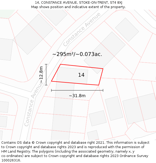 14, CONSTANCE AVENUE, STOKE-ON-TRENT, ST4 8XJ: Plot and title map