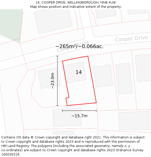 14, COOPER DRIVE, WELLINGBOROUGH, NN8 4UW: Plot and title map