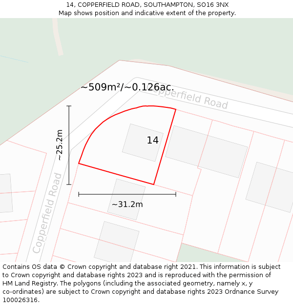 14, COPPERFIELD ROAD, SOUTHAMPTON, SO16 3NX: Plot and title map