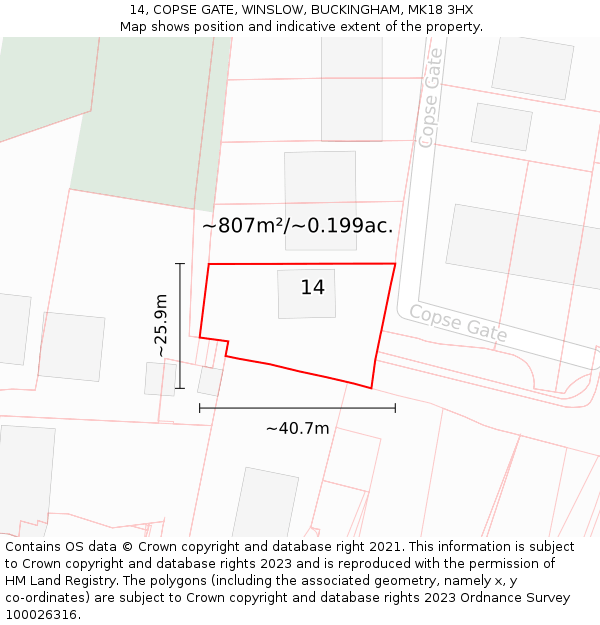 14, COPSE GATE, WINSLOW, BUCKINGHAM, MK18 3HX: Plot and title map