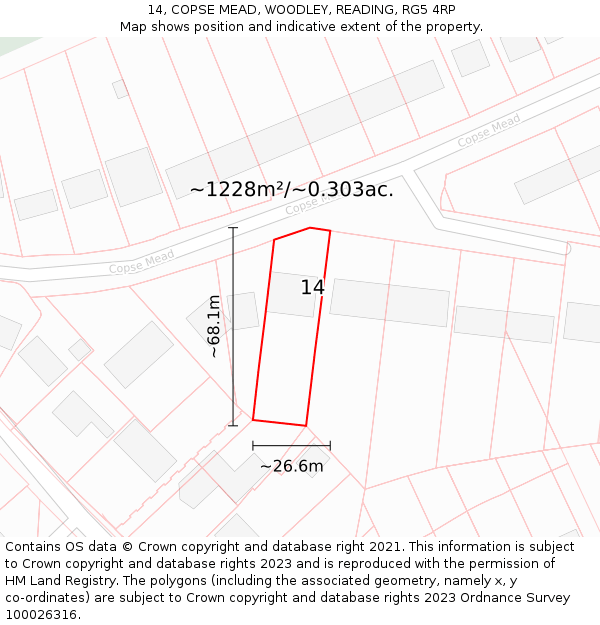 14, COPSE MEAD, WOODLEY, READING, RG5 4RP: Plot and title map