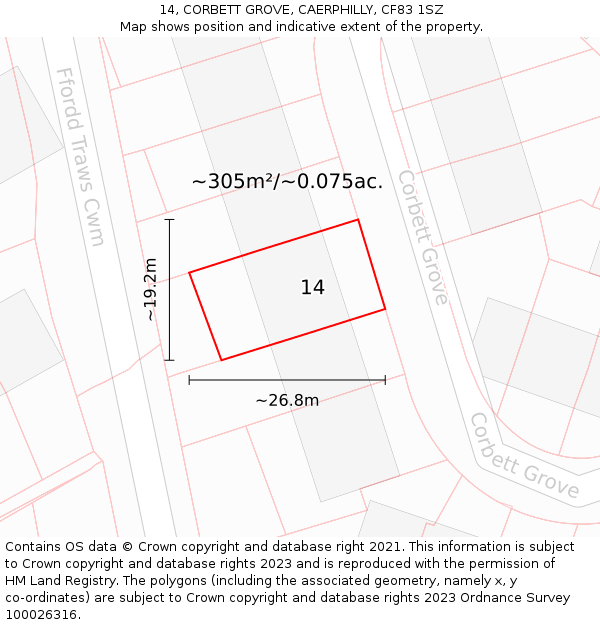 14, CORBETT GROVE, CAERPHILLY, CF83 1SZ: Plot and title map