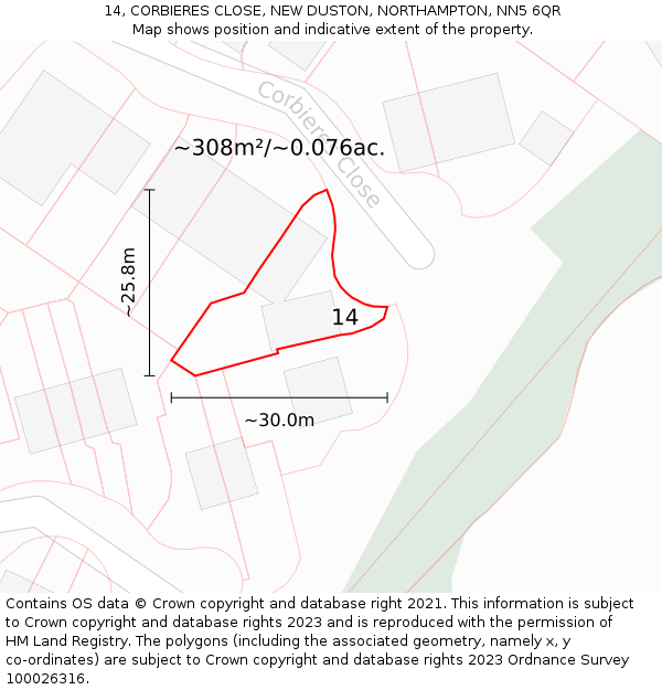 14, CORBIERES CLOSE, NEW DUSTON, NORTHAMPTON, NN5 6QR: Plot and title map