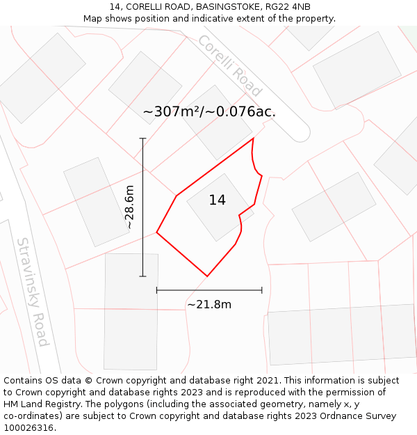 14, CORELLI ROAD, BASINGSTOKE, RG22 4NB: Plot and title map