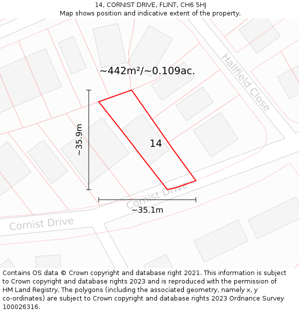 14, CORNIST DRIVE, FLINT, CH6 5HJ: Plot and title map