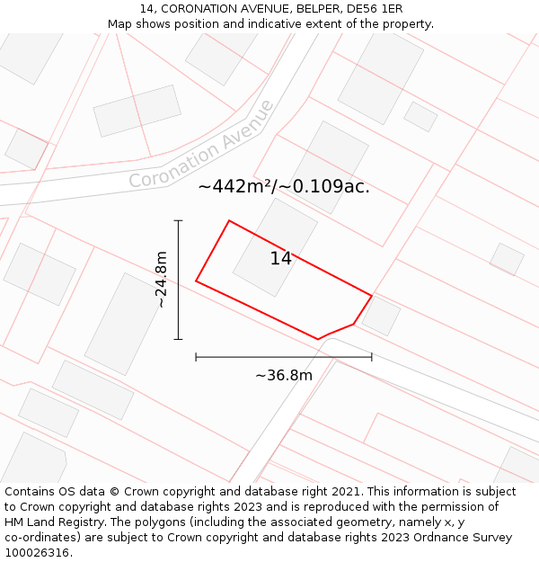 14, CORONATION AVENUE, BELPER, DE56 1ER: Plot and title map