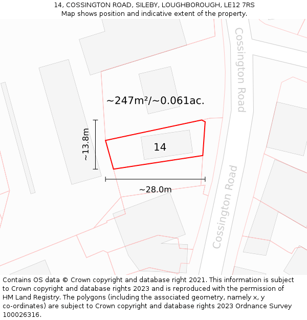 14, COSSINGTON ROAD, SILEBY, LOUGHBOROUGH, LE12 7RS: Plot and title map