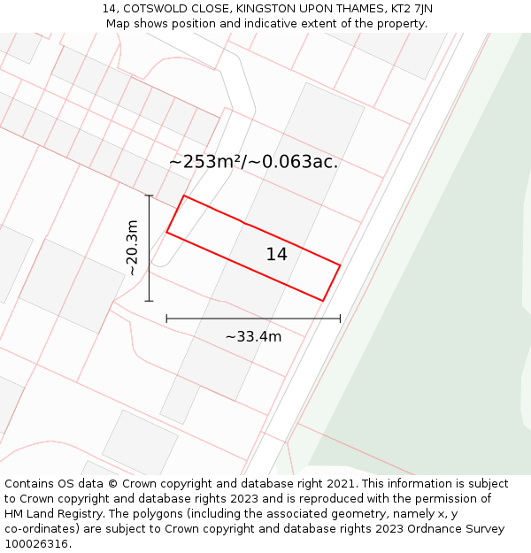 14, COTSWOLD CLOSE, KINGSTON UPON THAMES, KT2 7JN: Plot and title map
