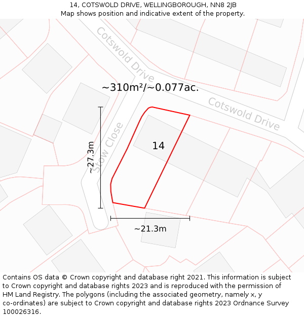 14, COTSWOLD DRIVE, WELLINGBOROUGH, NN8 2JB: Plot and title map
