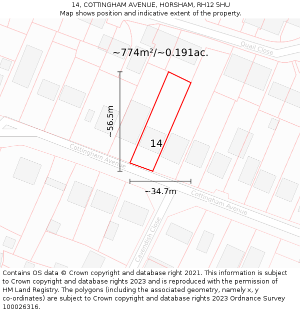 14, COTTINGHAM AVENUE, HORSHAM, RH12 5HU: Plot and title map