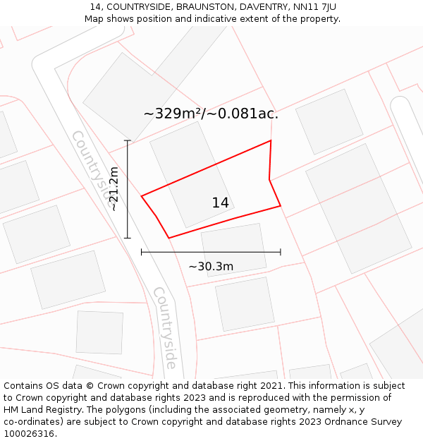 14, COUNTRYSIDE, BRAUNSTON, DAVENTRY, NN11 7JU: Plot and title map