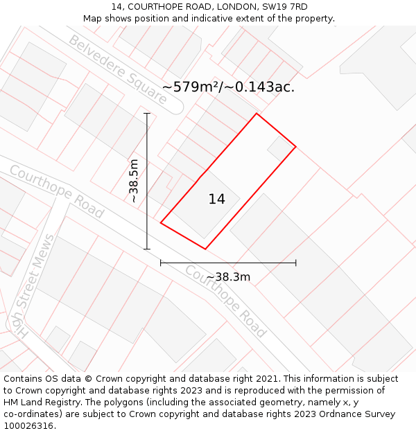 14, COURTHOPE ROAD, LONDON, SW19 7RD: Plot and title map