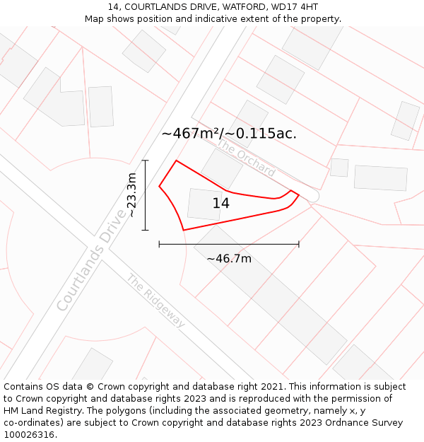 14, COURTLANDS DRIVE, WATFORD, WD17 4HT: Plot and title map