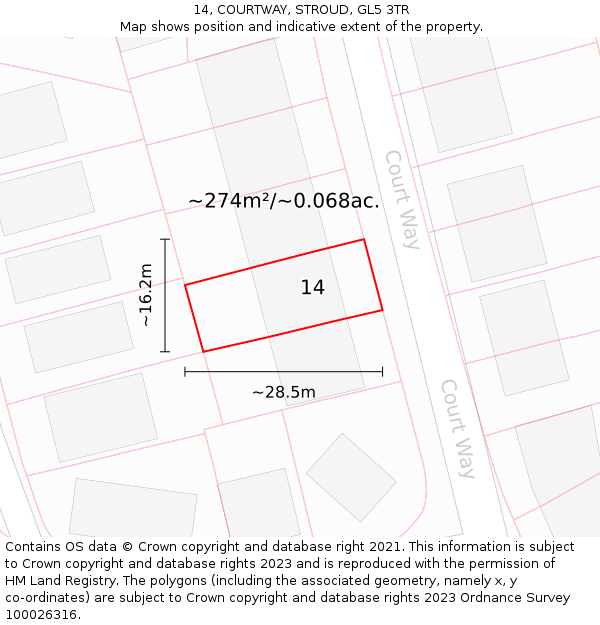 14, COURTWAY, STROUD, GL5 3TR: Plot and title map