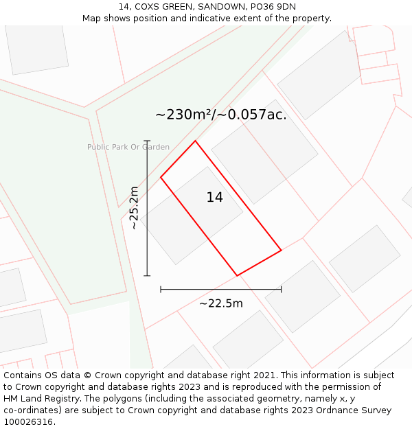 14, COXS GREEN, SANDOWN, PO36 9DN: Plot and title map