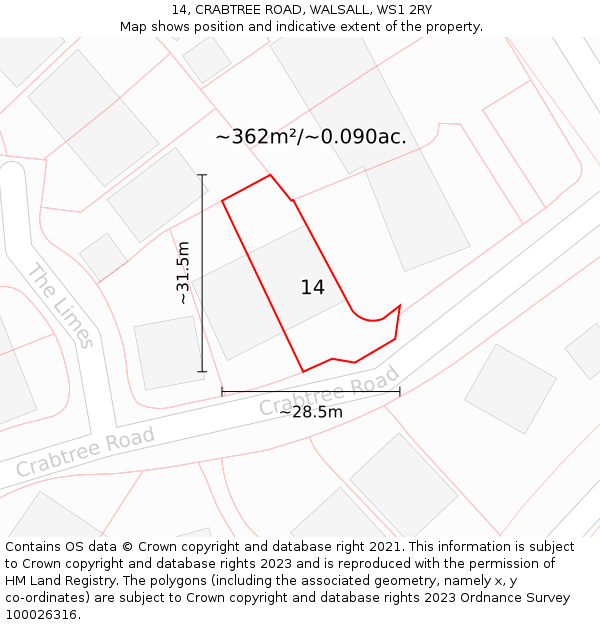 14, CRABTREE ROAD, WALSALL, WS1 2RY: Plot and title map