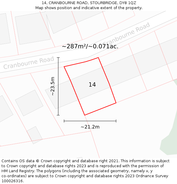 14, CRANBOURNE ROAD, STOURBRIDGE, DY8 1QZ: Plot and title map