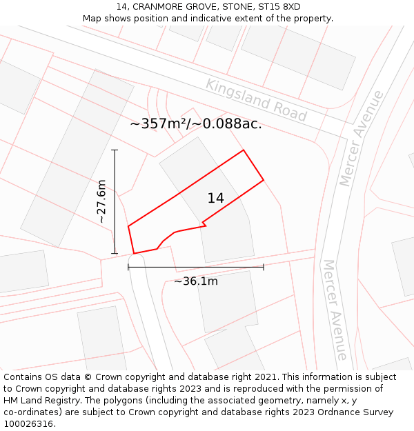 14, CRANMORE GROVE, STONE, ST15 8XD: Plot and title map