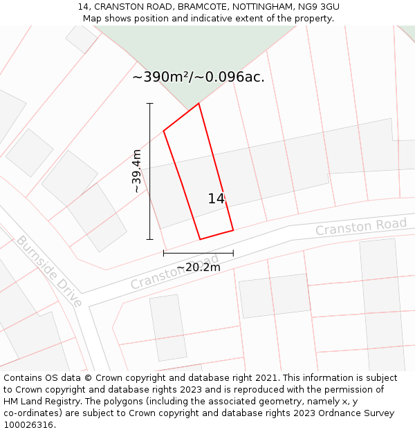 14, CRANSTON ROAD, BRAMCOTE, NOTTINGHAM, NG9 3GU: Plot and title map