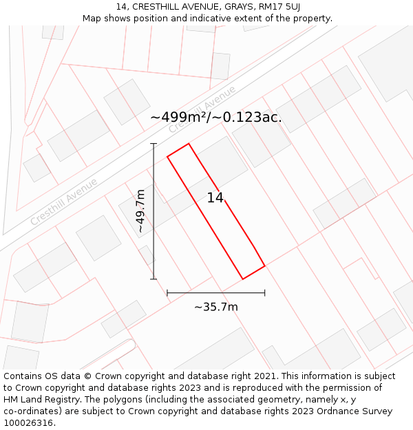 14, CRESTHILL AVENUE, GRAYS, RM17 5UJ: Plot and title map