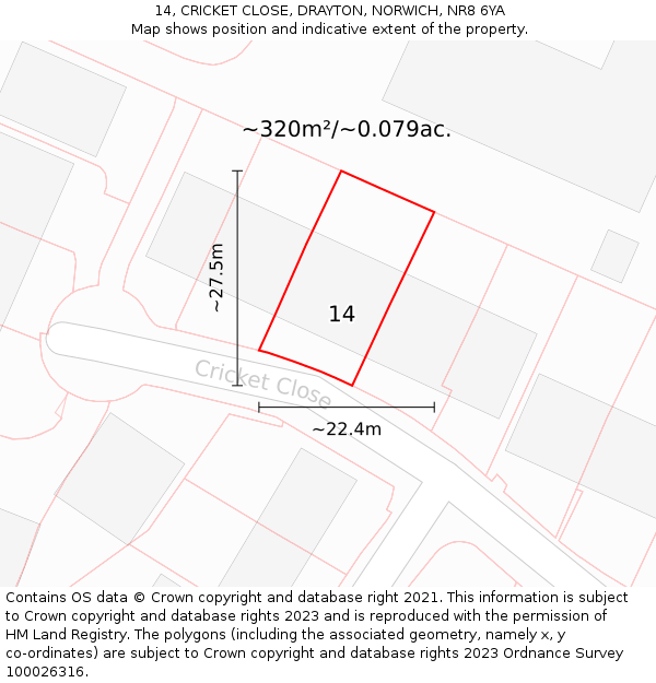 14, CRICKET CLOSE, DRAYTON, NORWICH, NR8 6YA: Plot and title map
