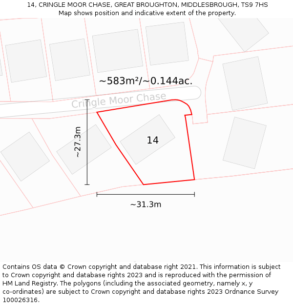 14, CRINGLE MOOR CHASE, GREAT BROUGHTON, MIDDLESBROUGH, TS9 7HS: Plot and title map