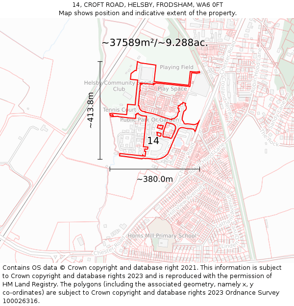 14, CROFT ROAD, HELSBY, FRODSHAM, WA6 0FT: Plot and title map