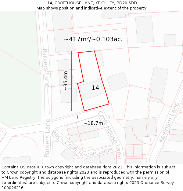 14, CROFTHOUSE LANE, KEIGHLEY, BD20 6DD: Plot and title map