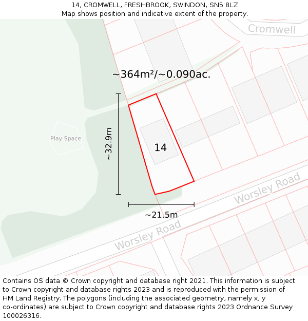 14, CROMWELL, FRESHBROOK, SWINDON, SN5 8LZ: Plot and title map