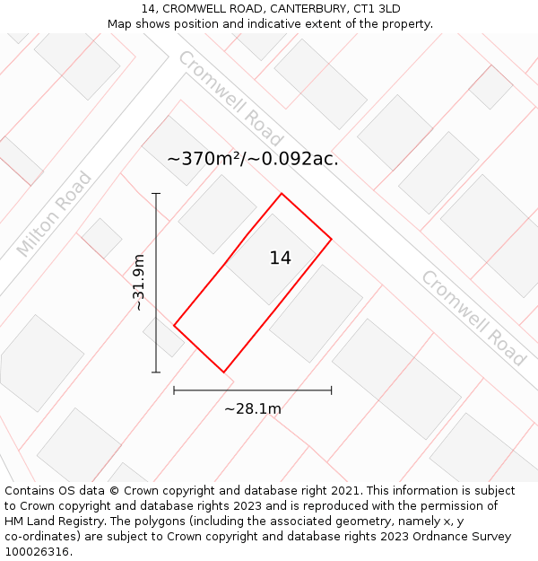 14, CROMWELL ROAD, CANTERBURY, CT1 3LD: Plot and title map