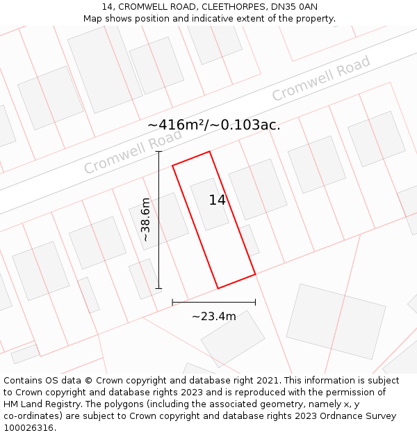 14, CROMWELL ROAD, CLEETHORPES, DN35 0AN: Plot and title map