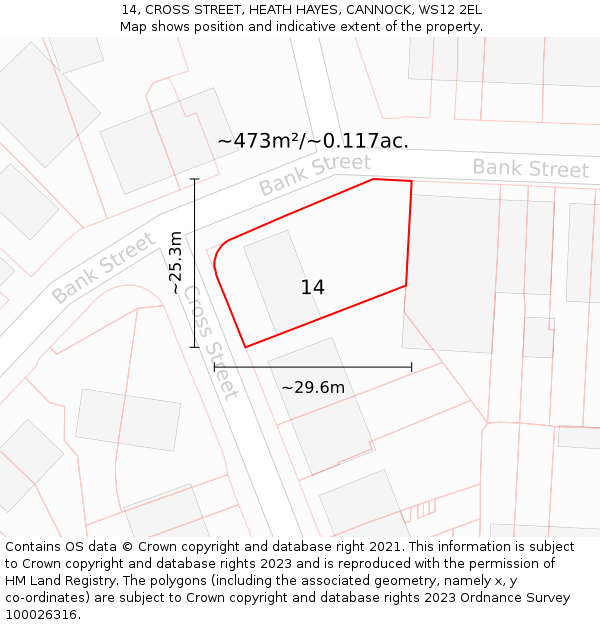 14, CROSS STREET, HEATH HAYES, CANNOCK, WS12 2EL: Plot and title map