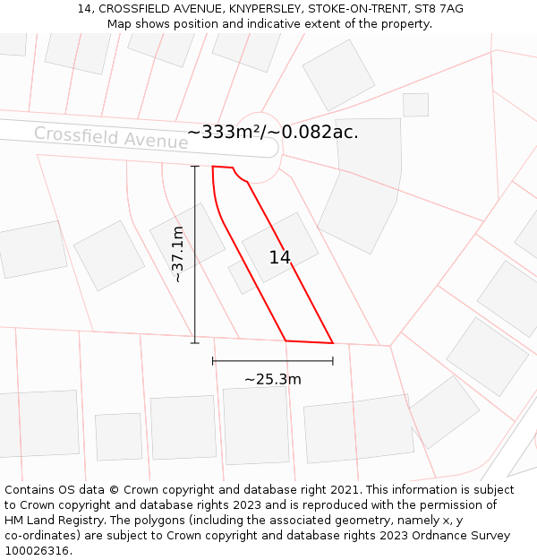 14, CROSSFIELD AVENUE, KNYPERSLEY, STOKE-ON-TRENT, ST8 7AG: Plot and title map