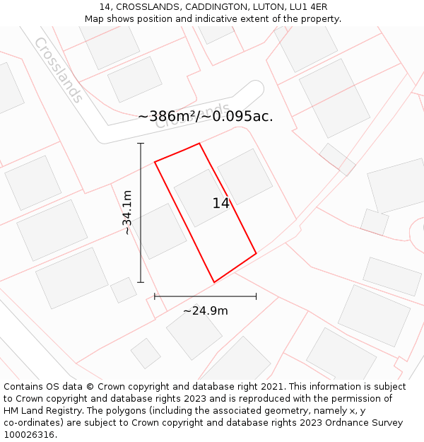 14, CROSSLANDS, CADDINGTON, LUTON, LU1 4ER: Plot and title map