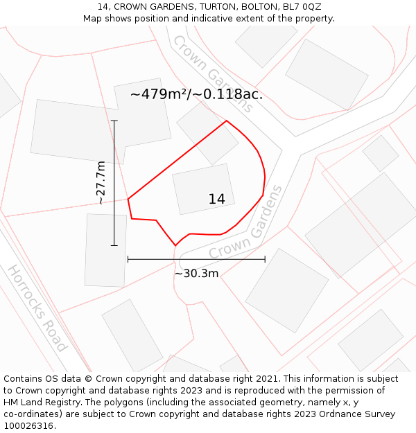 14, CROWN GARDENS, TURTON, BOLTON, BL7 0QZ: Plot and title map