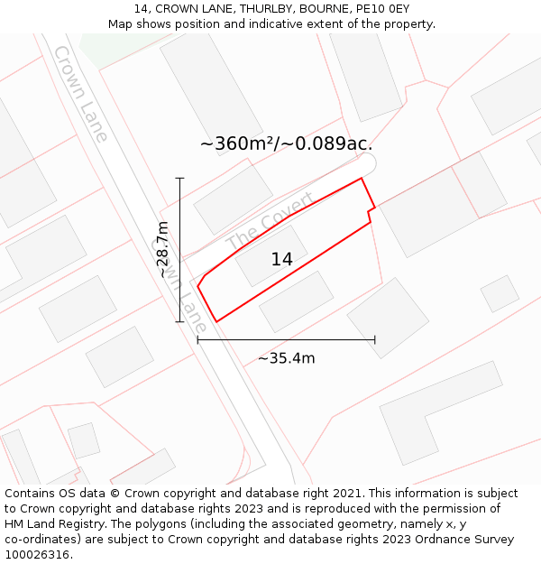 14, CROWN LANE, THURLBY, BOURNE, PE10 0EY: Plot and title map