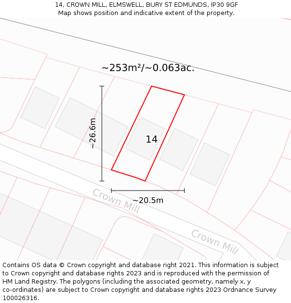 14, CROWN MILL, ELMSWELL, BURY ST EDMUNDS, IP30 9GF: Plot and title map