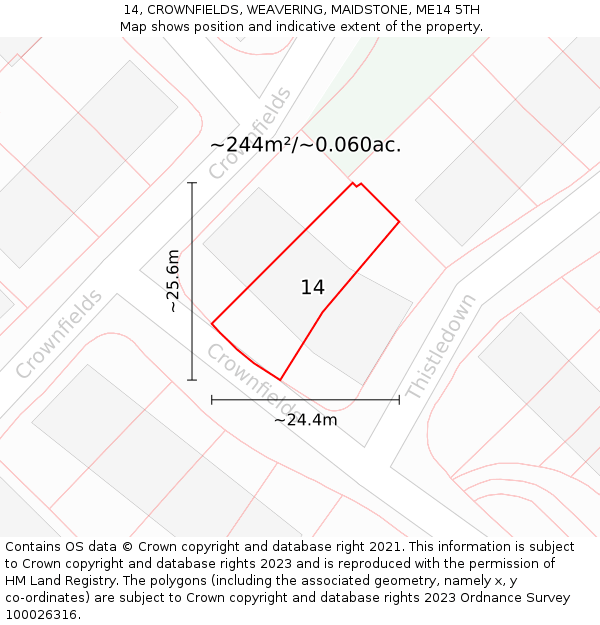 14, CROWNFIELDS, WEAVERING, MAIDSTONE, ME14 5TH: Plot and title map