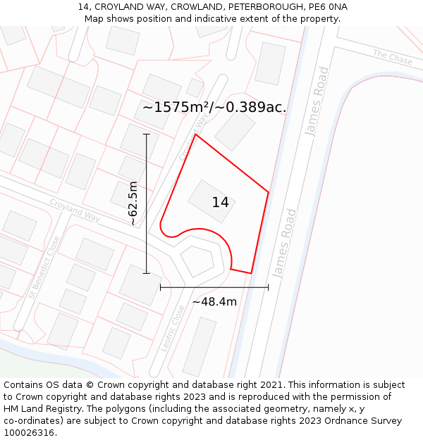 14, CROYLAND WAY, CROWLAND, PETERBOROUGH, PE6 0NA: Plot and title map