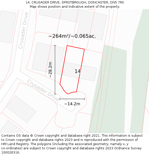 14, CRUSADER DRIVE, SPROTBROUGH, DONCASTER, DN5 7RX: Plot and title map