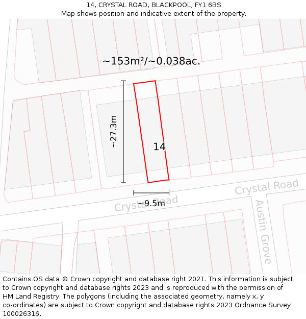 14, CRYSTAL ROAD, BLACKPOOL, FY1 6BS: Plot and title map