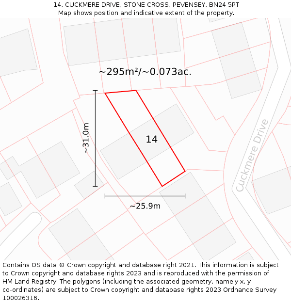 14, CUCKMERE DRIVE, STONE CROSS, PEVENSEY, BN24 5PT: Plot and title map