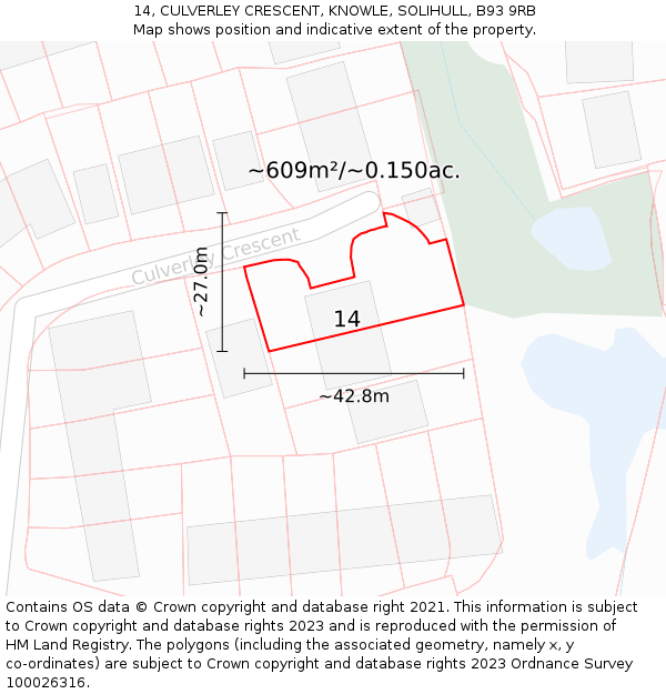 14, CULVERLEY CRESCENT, KNOWLE, SOLIHULL, B93 9RB: Plot and title map
