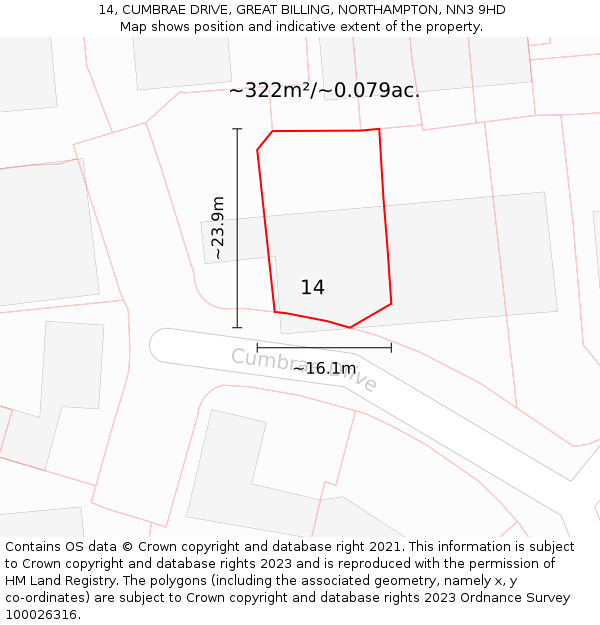 14, CUMBRAE DRIVE, GREAT BILLING, NORTHAMPTON, NN3 9HD: Plot and title map