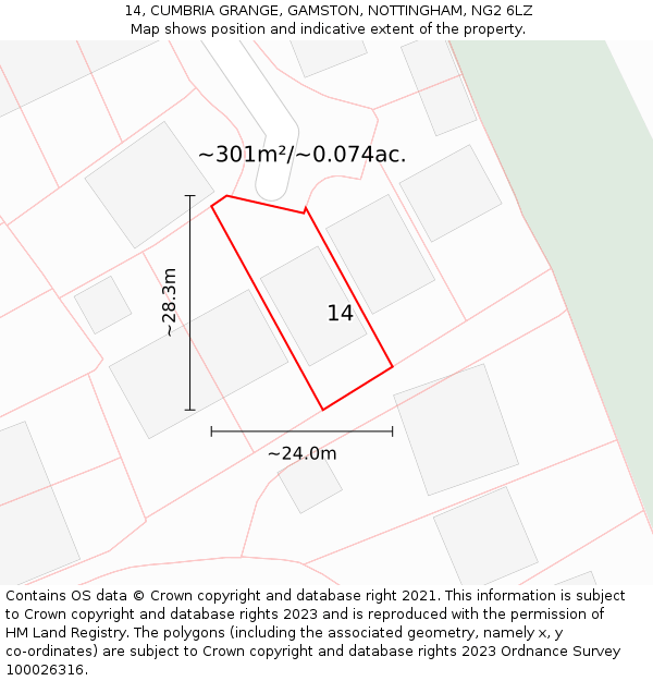 14, CUMBRIA GRANGE, GAMSTON, NOTTINGHAM, NG2 6LZ: Plot and title map