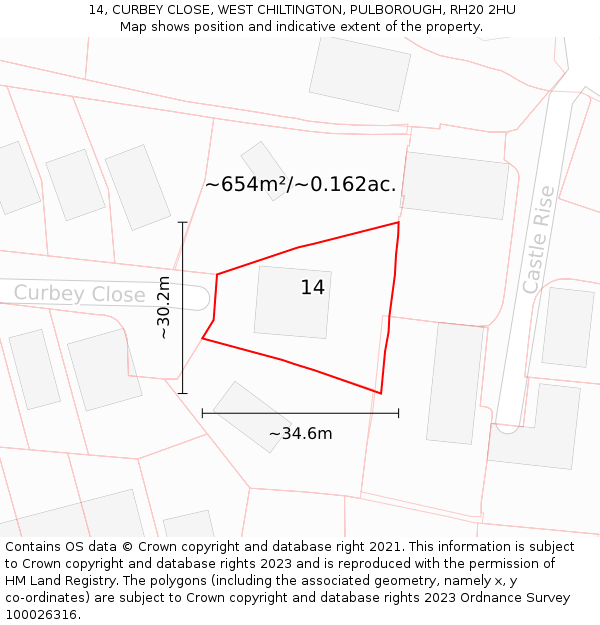 14, CURBEY CLOSE, WEST CHILTINGTON, PULBOROUGH, RH20 2HU: Plot and title map