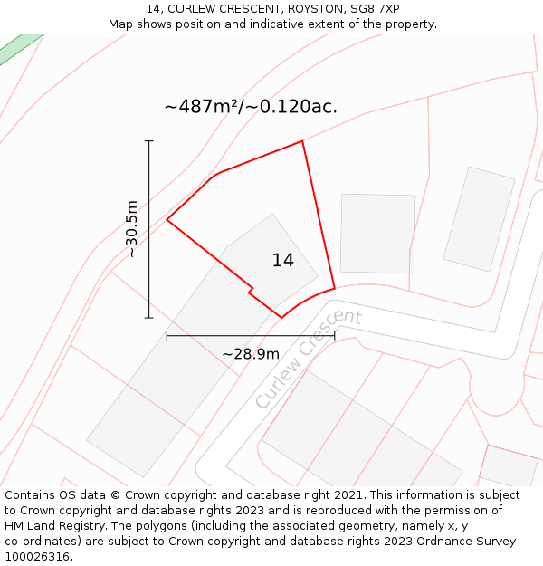 14, CURLEW CRESCENT, ROYSTON, SG8 7XP: Plot and title map