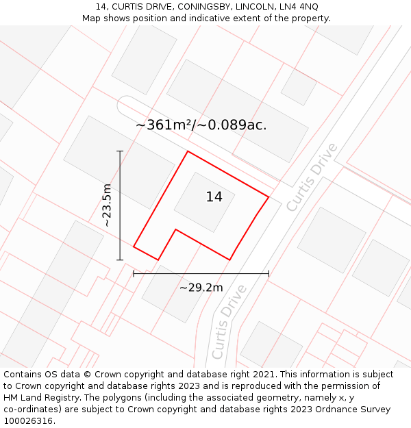 14, CURTIS DRIVE, CONINGSBY, LINCOLN, LN4 4NQ: Plot and title map