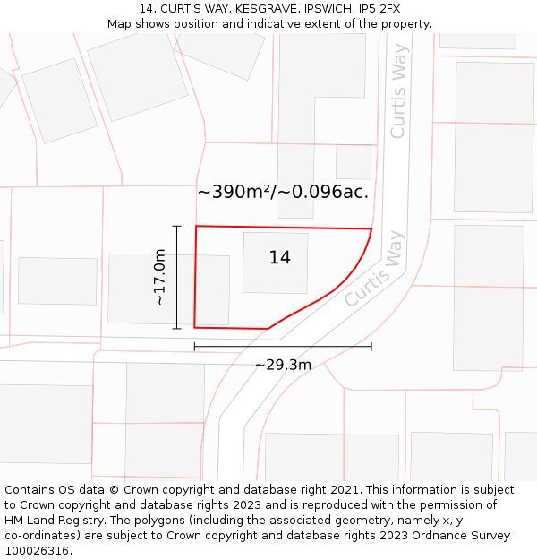 14, CURTIS WAY, KESGRAVE, IPSWICH, IP5 2FX: Plot and title map